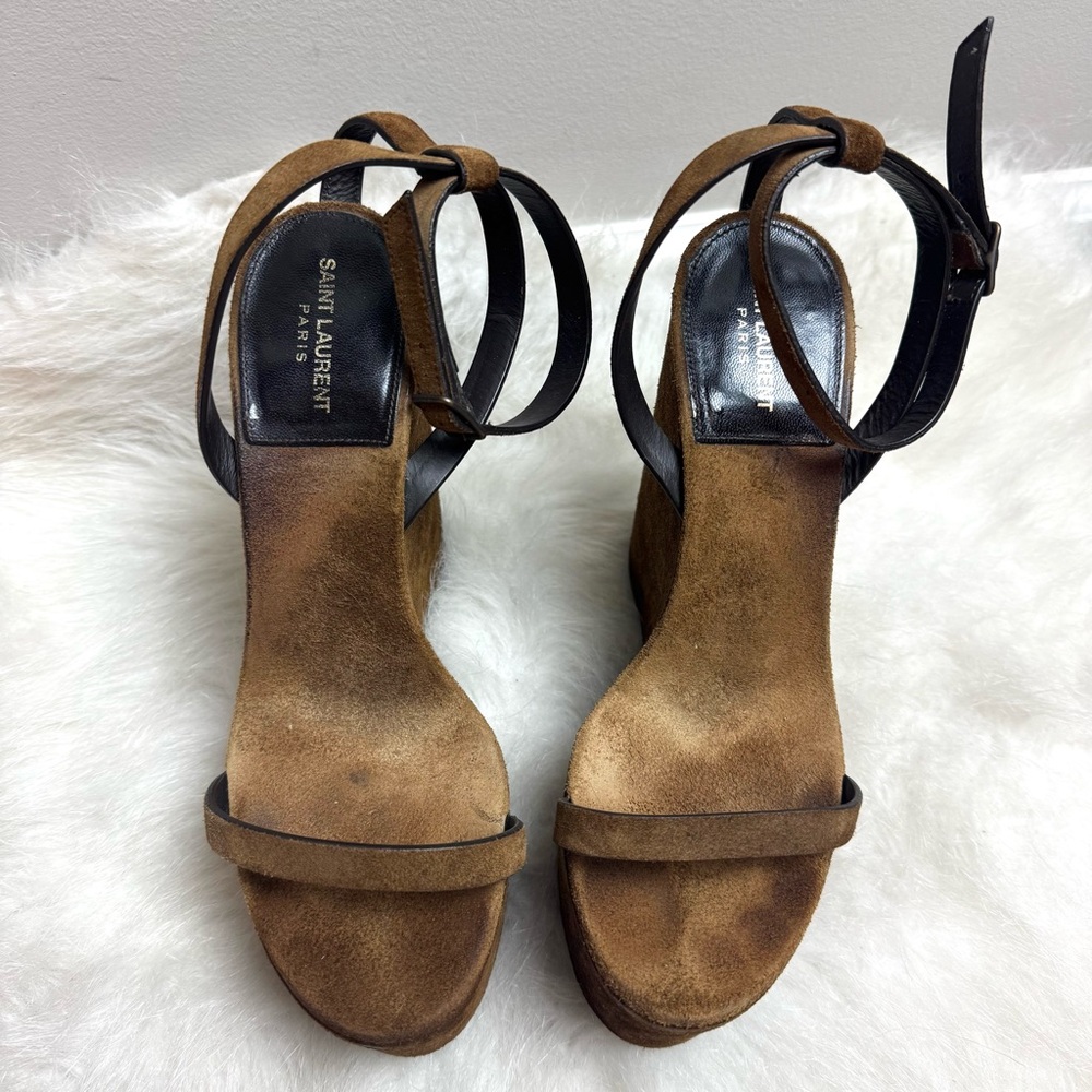 Saint Laurent Frida Suede Platform Wedge Sandals 38 - Picture 8 of 11